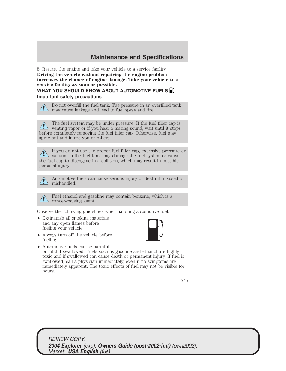 Maintenance and specifications | FORD 2004 Explorer v.3 User Manual | Page 245 / 296