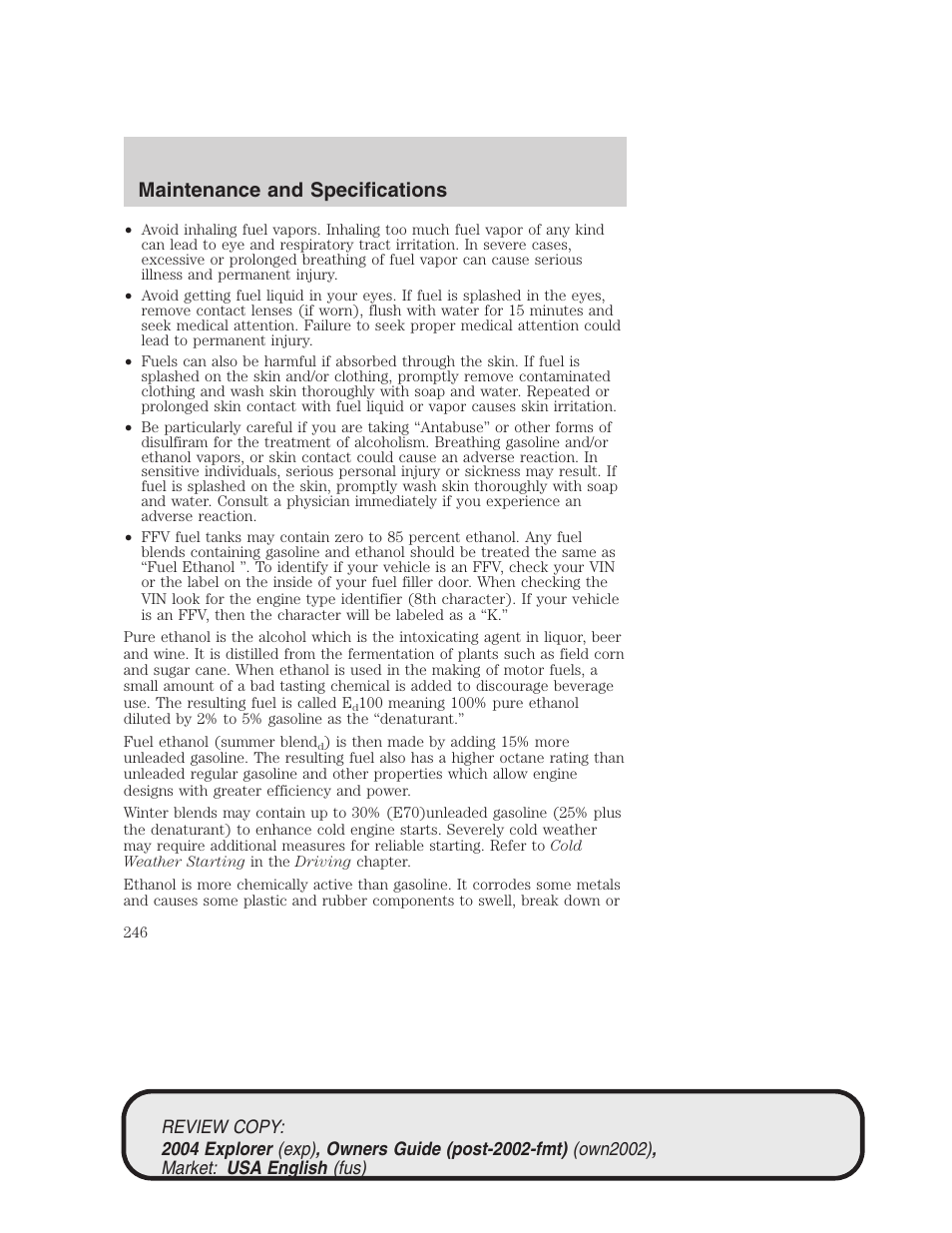 Maintenance and specifications | FORD 2004 Explorer v.3 User Manual | Page 246 / 296