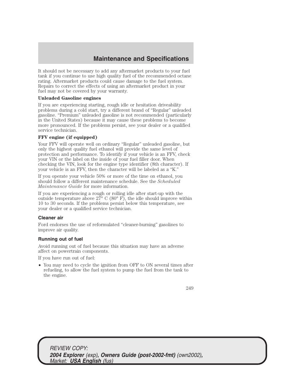 Maintenance and specifications | FORD 2004 Explorer v.3 User Manual | Page 249 / 296