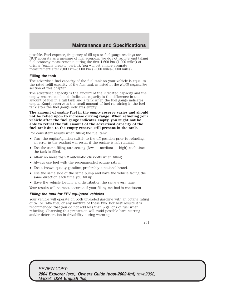 Maintenance and specifications | FORD 2004 Explorer v.3 User Manual | Page 251 / 296