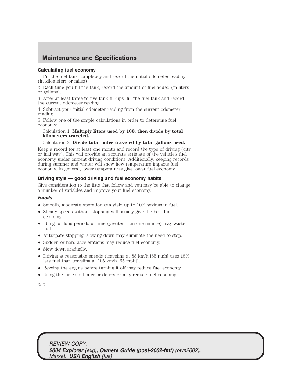 Maintenance and specifications | FORD 2004 Explorer v.3 User Manual | Page 252 / 296