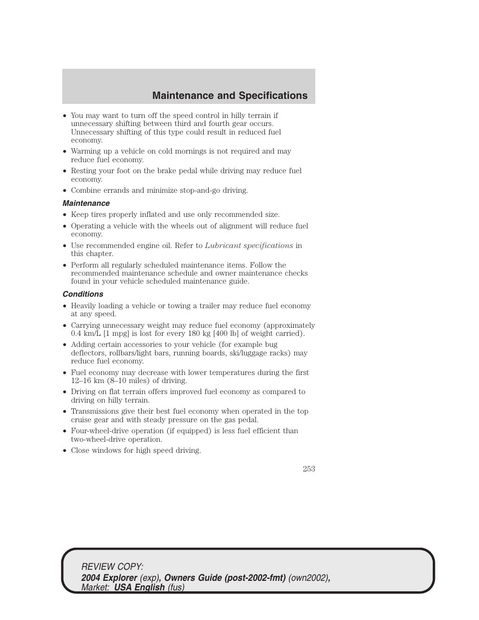 Maintenance and specifications | FORD 2004 Explorer v.3 User Manual | Page 253 / 296