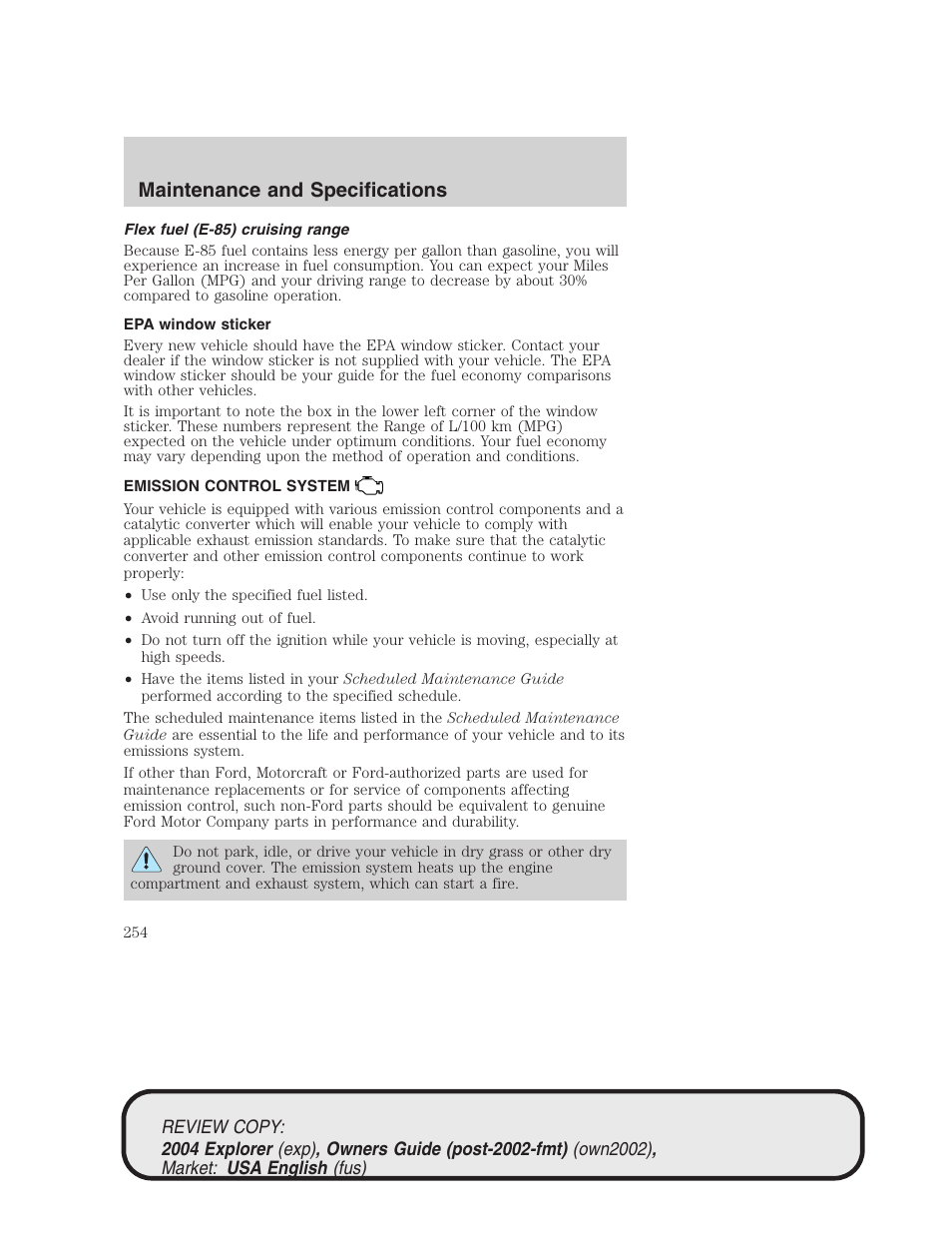 Maintenance and specifications | FORD 2004 Explorer v.3 User Manual | Page 254 / 296