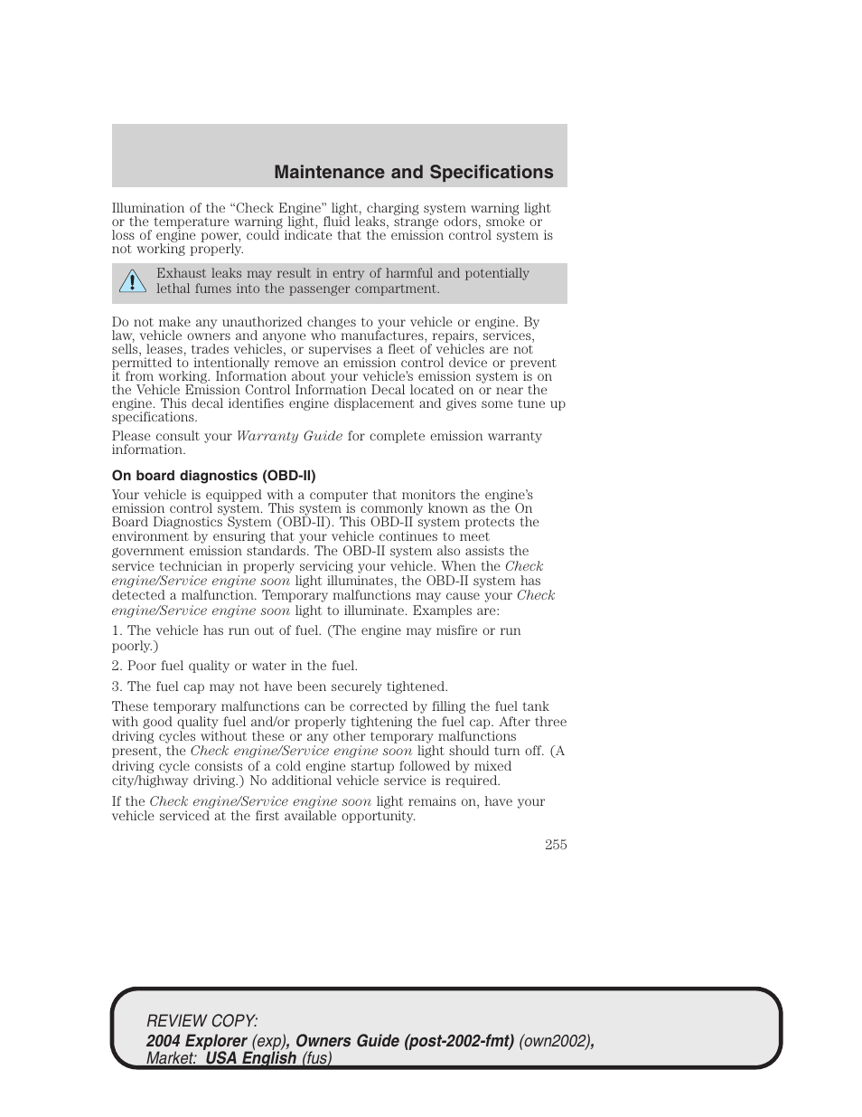 Maintenance and specifications | FORD 2004 Explorer v.3 User Manual | Page 255 / 296