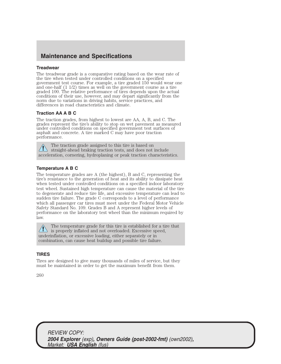 Maintenance and specifications | FORD 2004 Explorer v.3 User Manual | Page 260 / 296