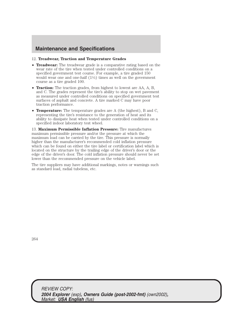 Maintenance and specifications | FORD 2004 Explorer v.3 User Manual | Page 264 / 296