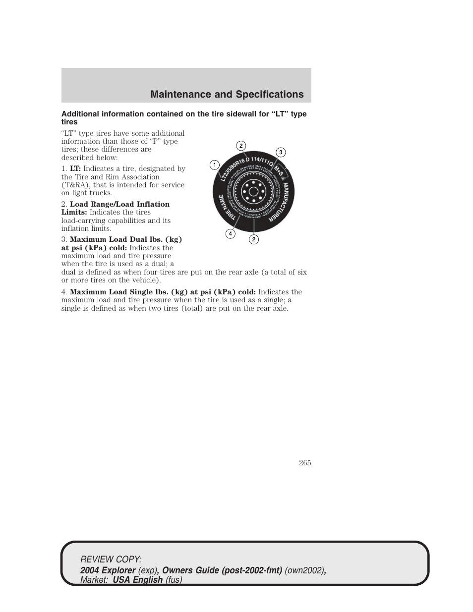 Maintenance and specifications | FORD 2004 Explorer v.3 User Manual | Page 265 / 296