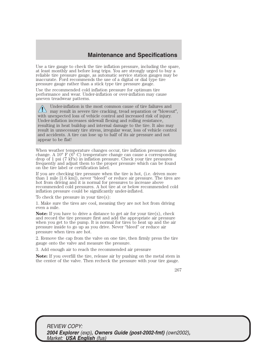 Maintenance and specifications | FORD 2004 Explorer v.3 User Manual | Page 267 / 296