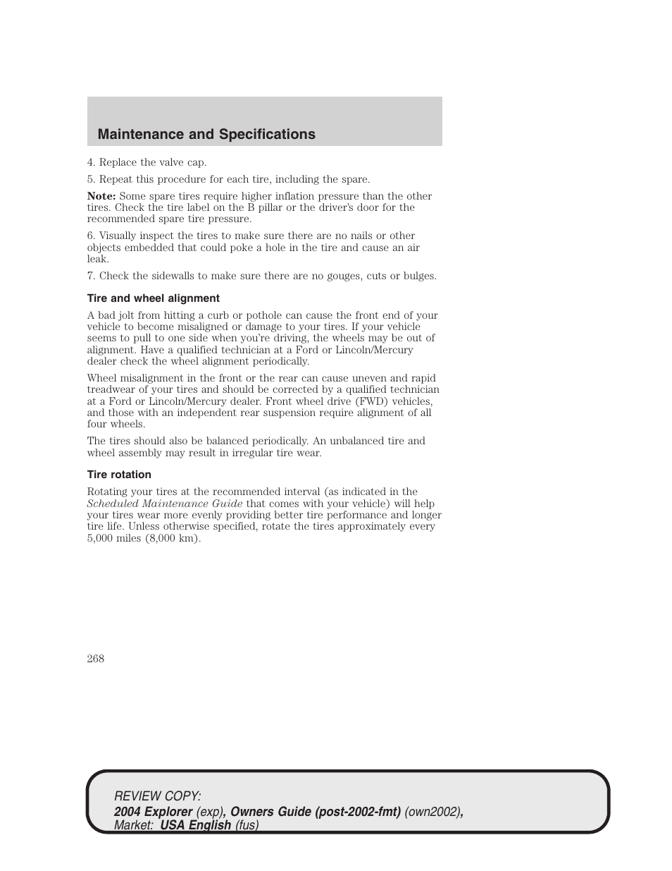 Maintenance and specifications | FORD 2004 Explorer v.3 User Manual | Page 268 / 296