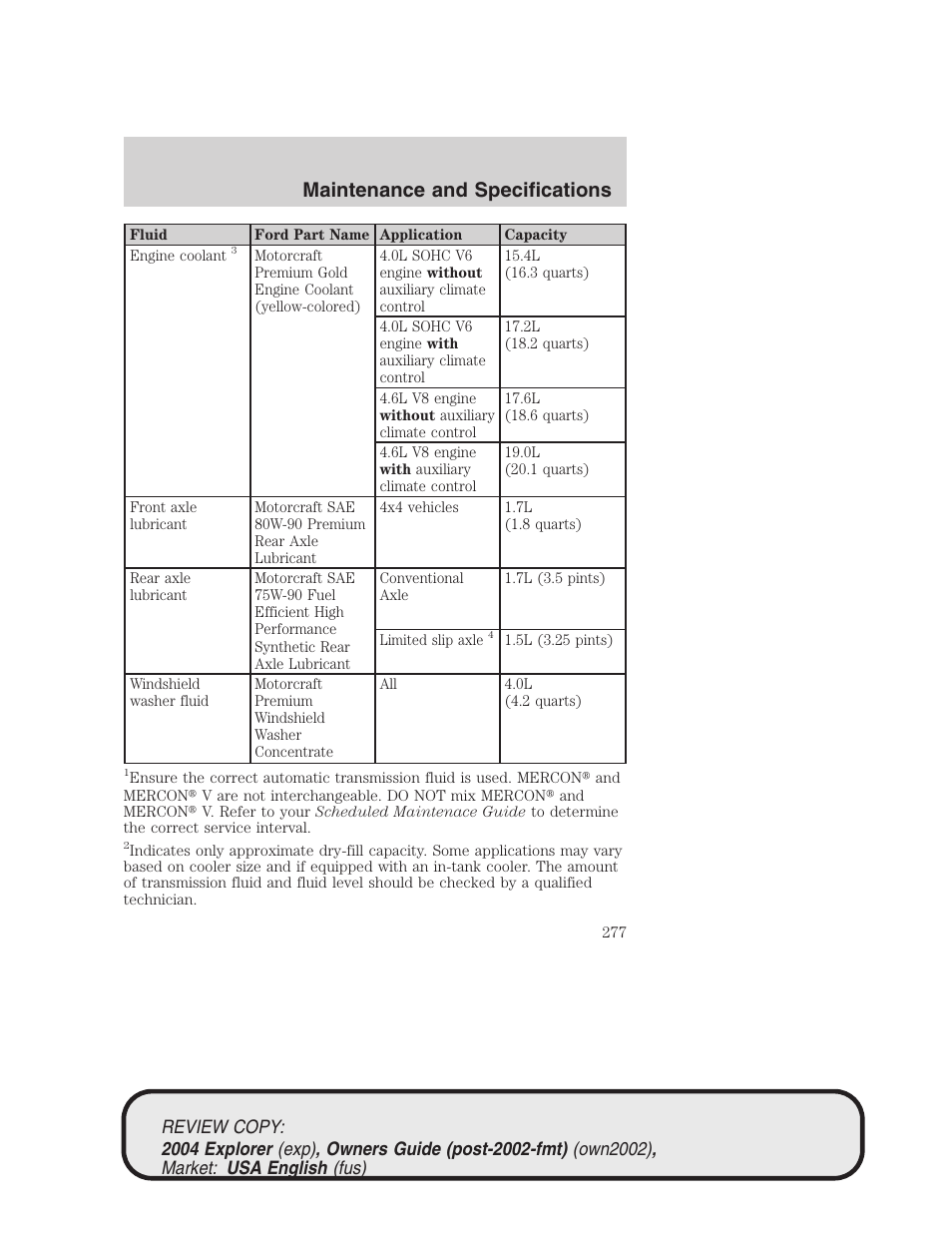 Maintenance and specifications | FORD 2004 Explorer v.3 User Manual | Page 277 / 296