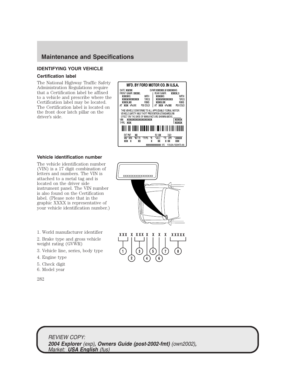 Maintenance and specifications | FORD 2004 Explorer v.3 User Manual | Page 282 / 296