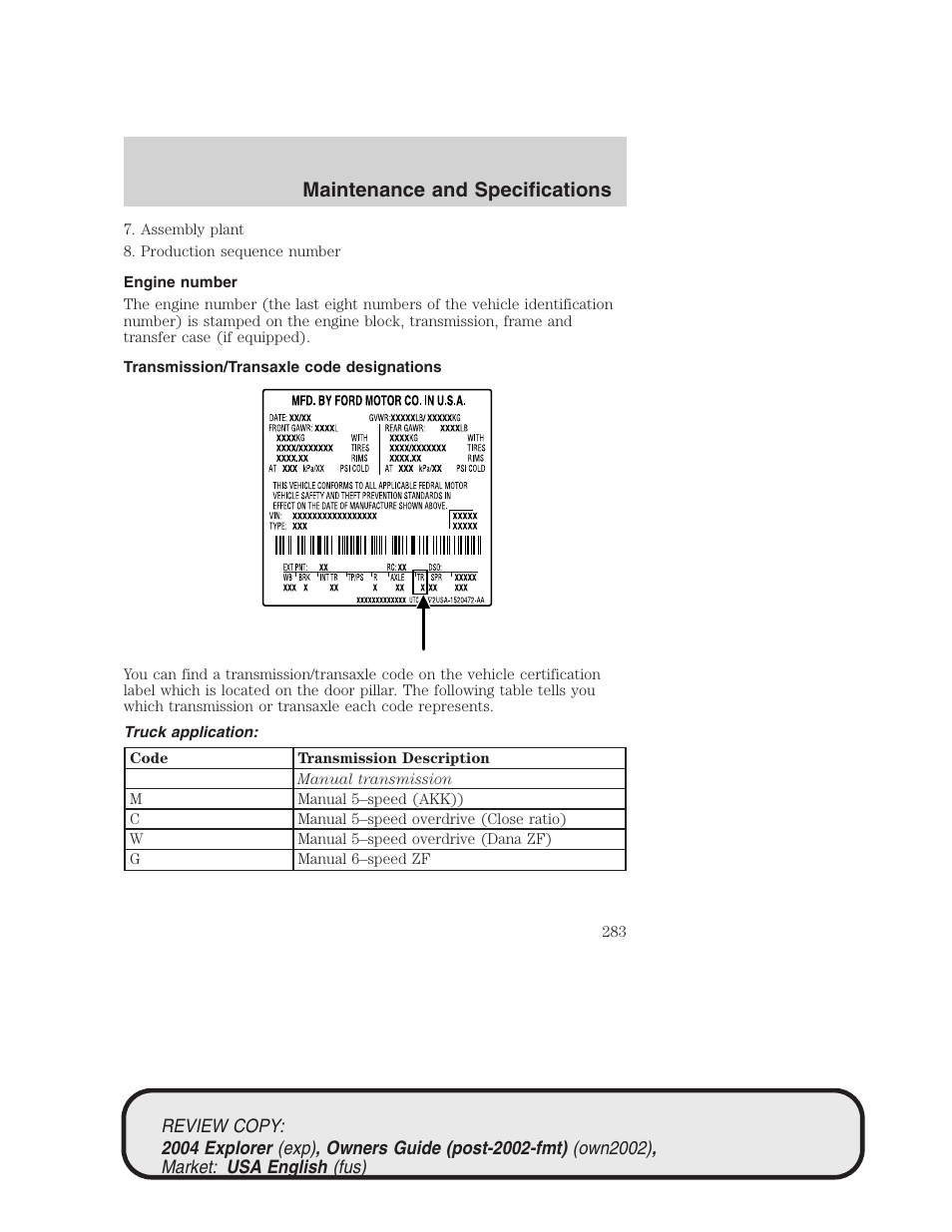 Maintenance and specifications | FORD 2004 Explorer v.3 User Manual | Page 283 / 296