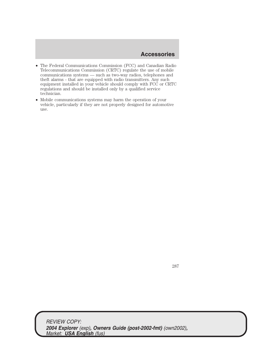 Accessories | FORD 2004 Explorer v.3 User Manual | Page 287 / 296