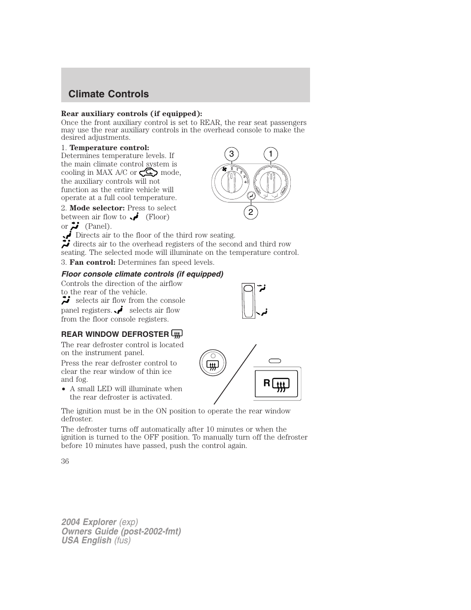 Climate controls | FORD 2004 Explorer v.3 User Manual | Page 36 / 296