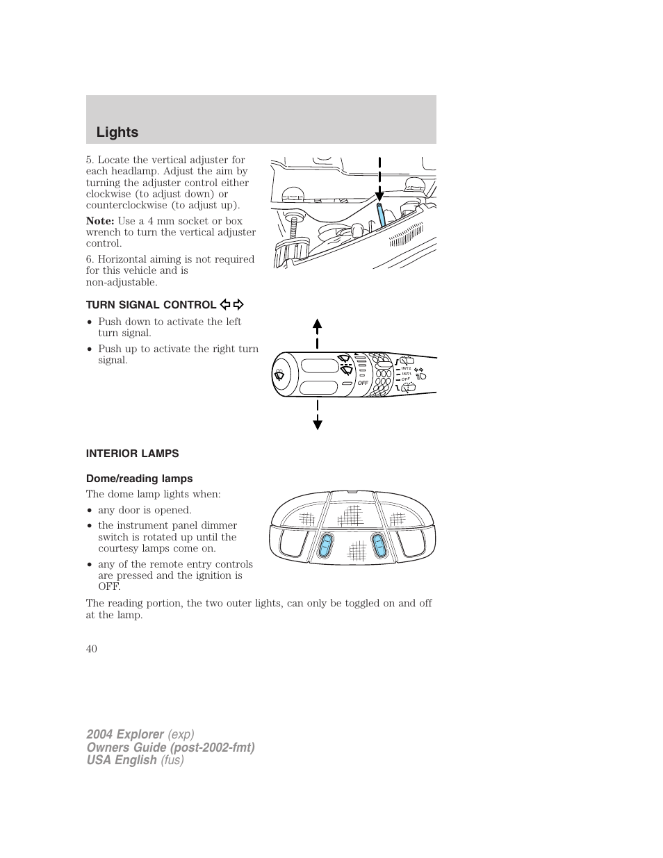 Lights | FORD 2004 Explorer v.3 User Manual | Page 40 / 296
