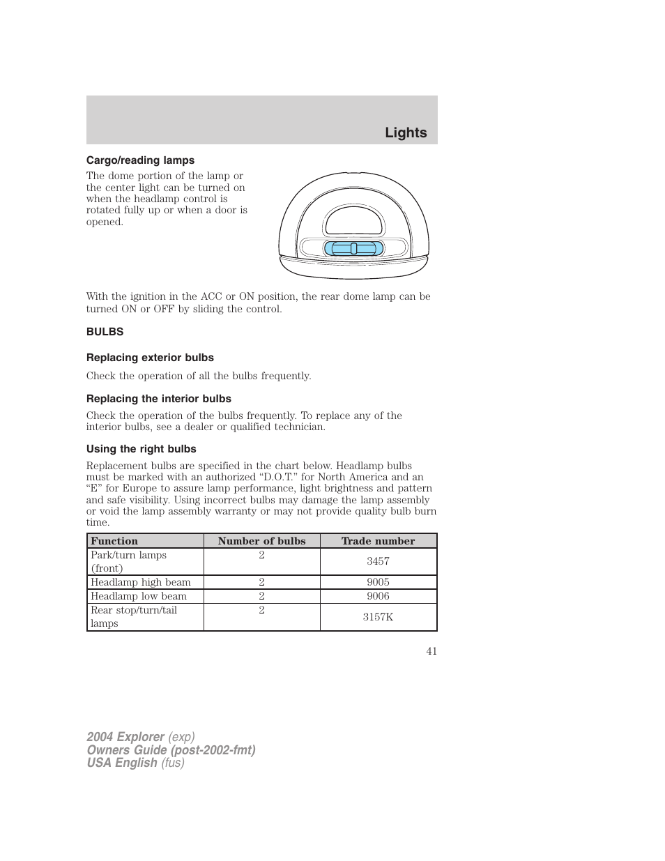 Lights | FORD 2004 Explorer v.3 User Manual | Page 41 / 296