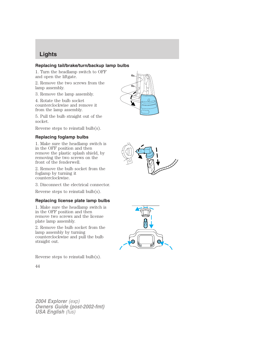 Lights | FORD 2004 Explorer v.3 User Manual | Page 44 / 296