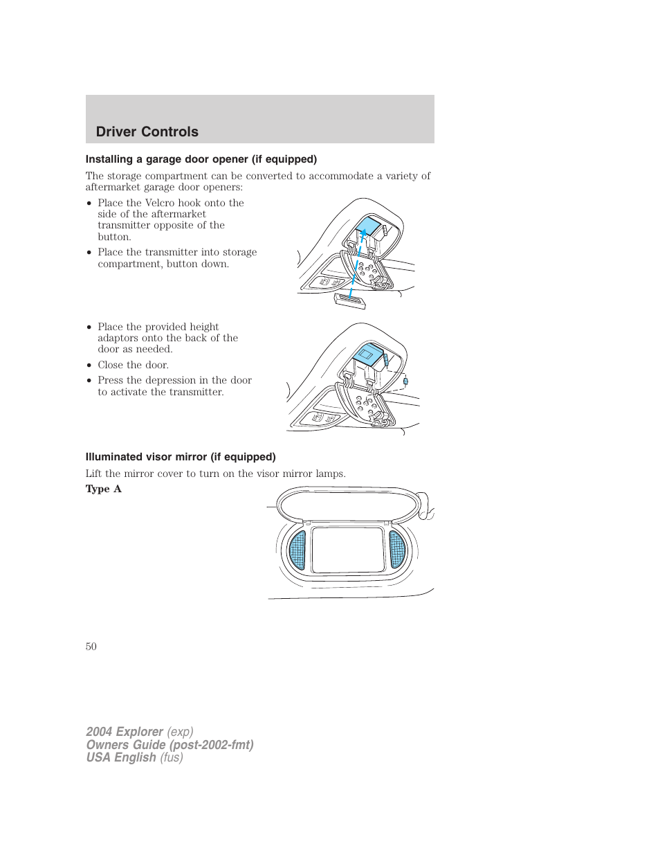 Driver controls | FORD 2004 Explorer v.3 User Manual | Page 50 / 296