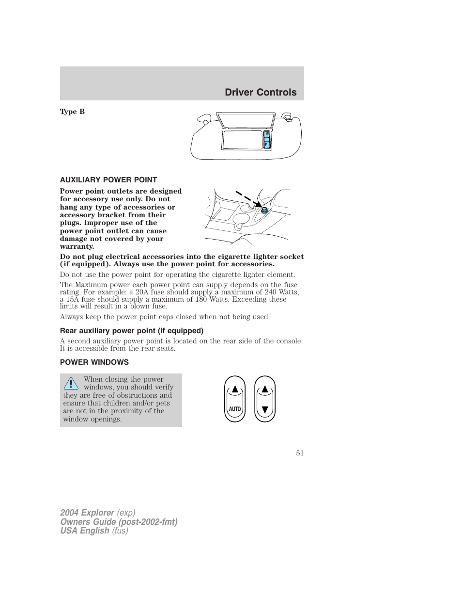 Driver controls | FORD 2004 Explorer v.3 User Manual | Page 51 / 296