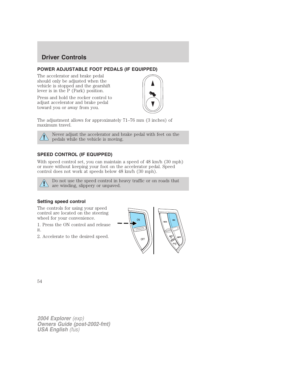 Driver controls | FORD 2004 Explorer v.3 User Manual | Page 54 / 296