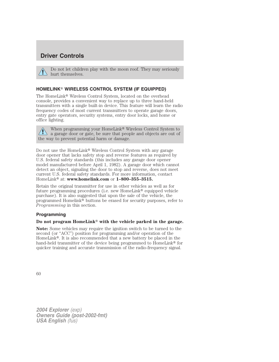 Driver controls | FORD 2004 Explorer v.3 User Manual | Page 60 / 296