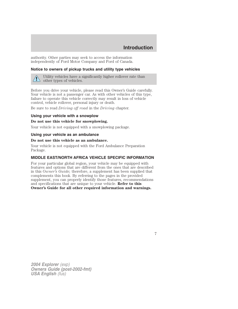 Introduction | FORD 2004 Explorer v.3 User Manual | Page 7 / 296