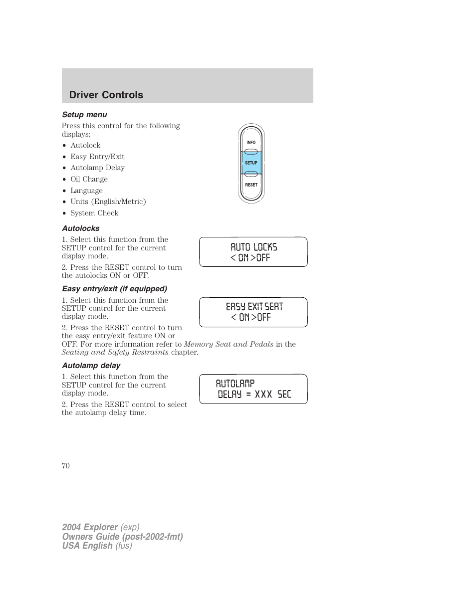 Driver controls | FORD 2004 Explorer v.3 User Manual | Page 70 / 296