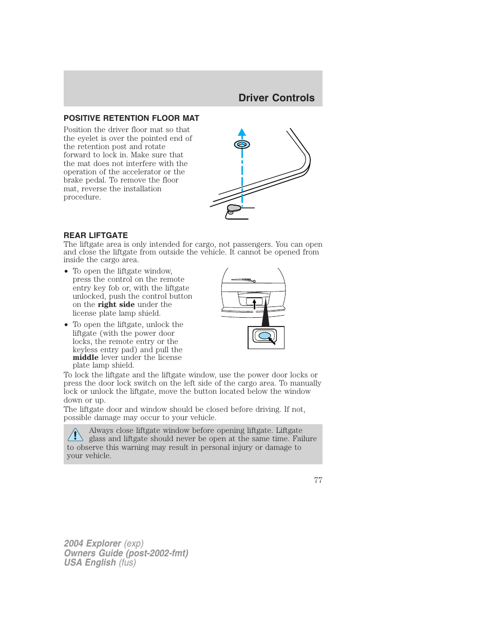 Driver controls | FORD 2004 Explorer v.3 User Manual | Page 77 / 296