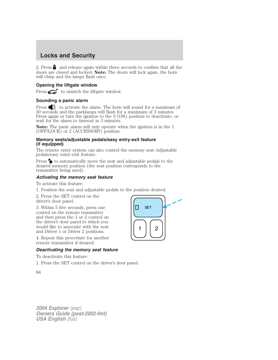 Locks and security | FORD 2004 Explorer v.3 User Manual | Page 84 / 296