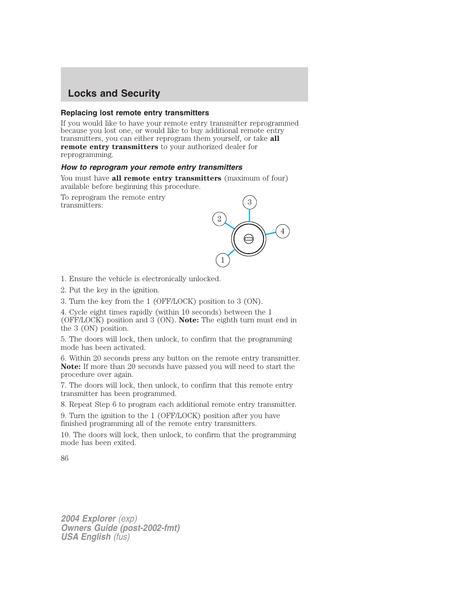 Locks and security | FORD 2004 Explorer v.3 User Manual | Page 86 / 296