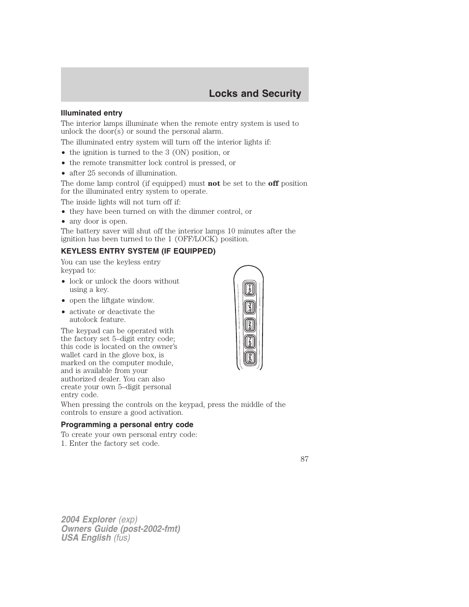 Locks and security | FORD 2004 Explorer v.3 User Manual | Page 87 / 296