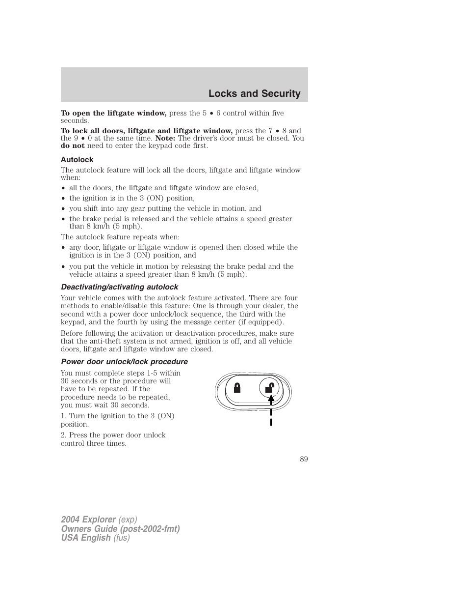 Locks and security | FORD 2004 Explorer v.3 User Manual | Page 89 / 296