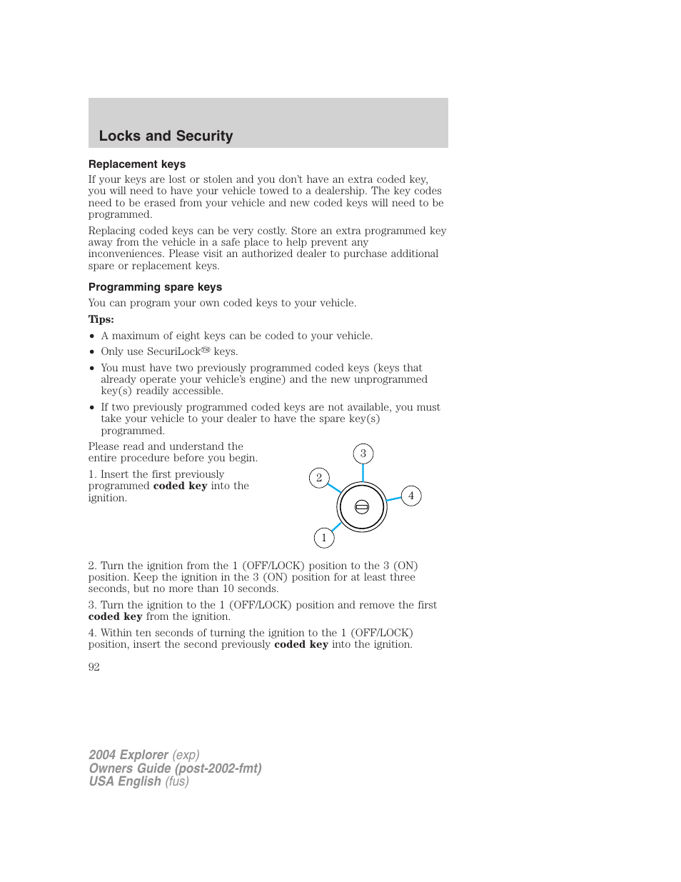Locks and security | FORD 2004 Explorer v.3 User Manual | Page 92 / 296