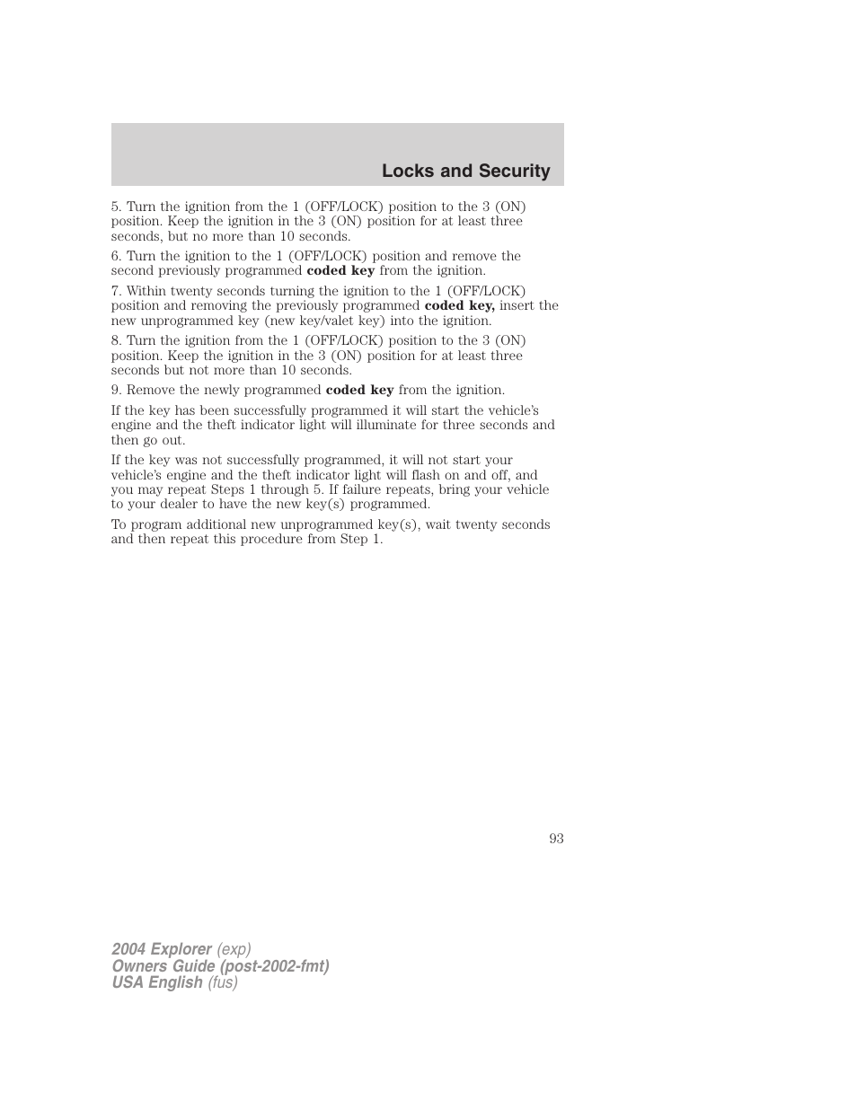 Locks and security | FORD 2004 Explorer v.3 User Manual | Page 93 / 296