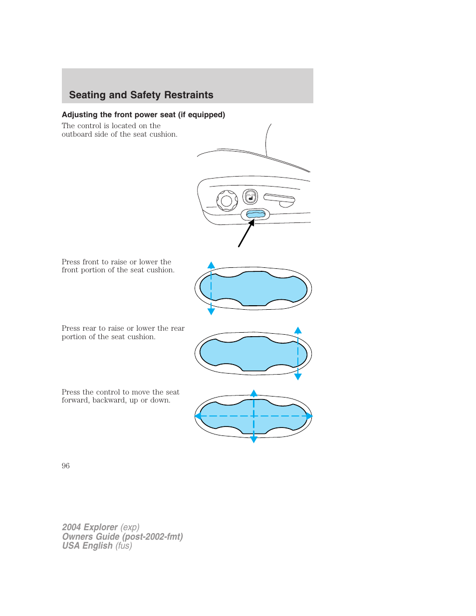 Seating and safety restraints | FORD 2004 Explorer v.3 User Manual | Page 96 / 296