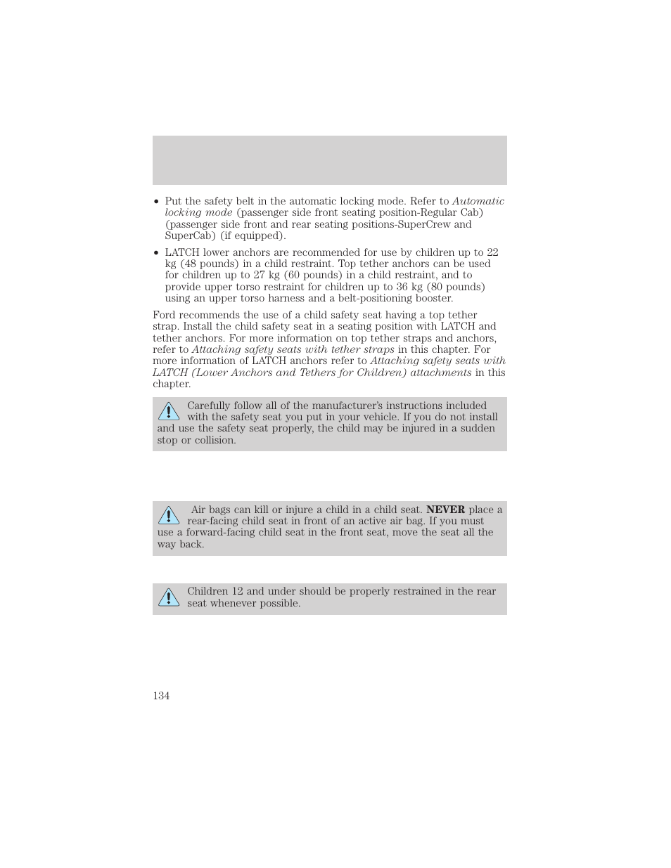 Seating and safety restraints | FORD 2004 F-150 v.1 User Manual | Page 134 / 280