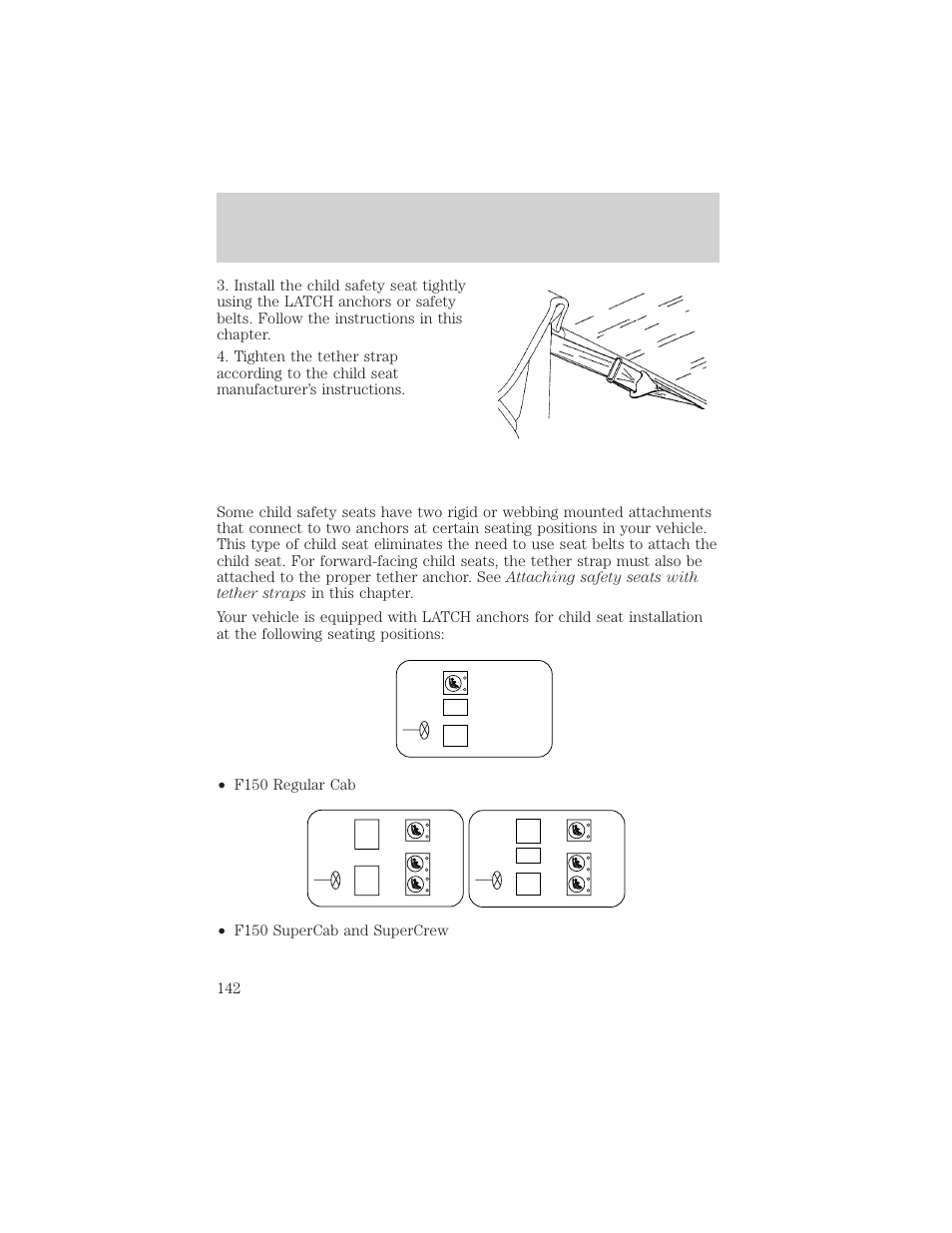 Seating and safety restraints | FORD 2004 F-150 v.1 User Manual | Page 142 / 280