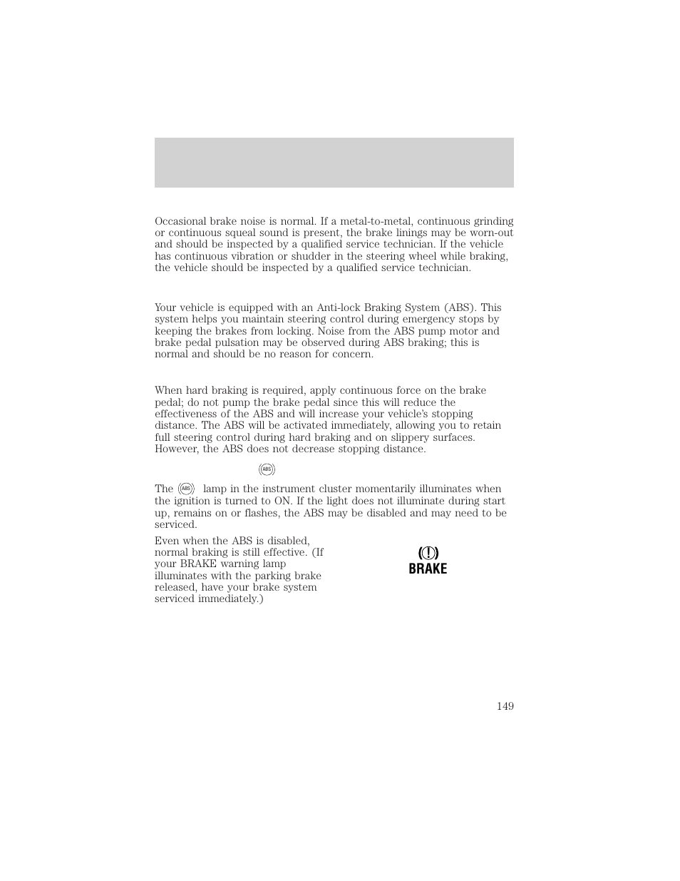Driving, Brake | FORD 2004 F-150 v.1 User Manual | Page 149 / 280