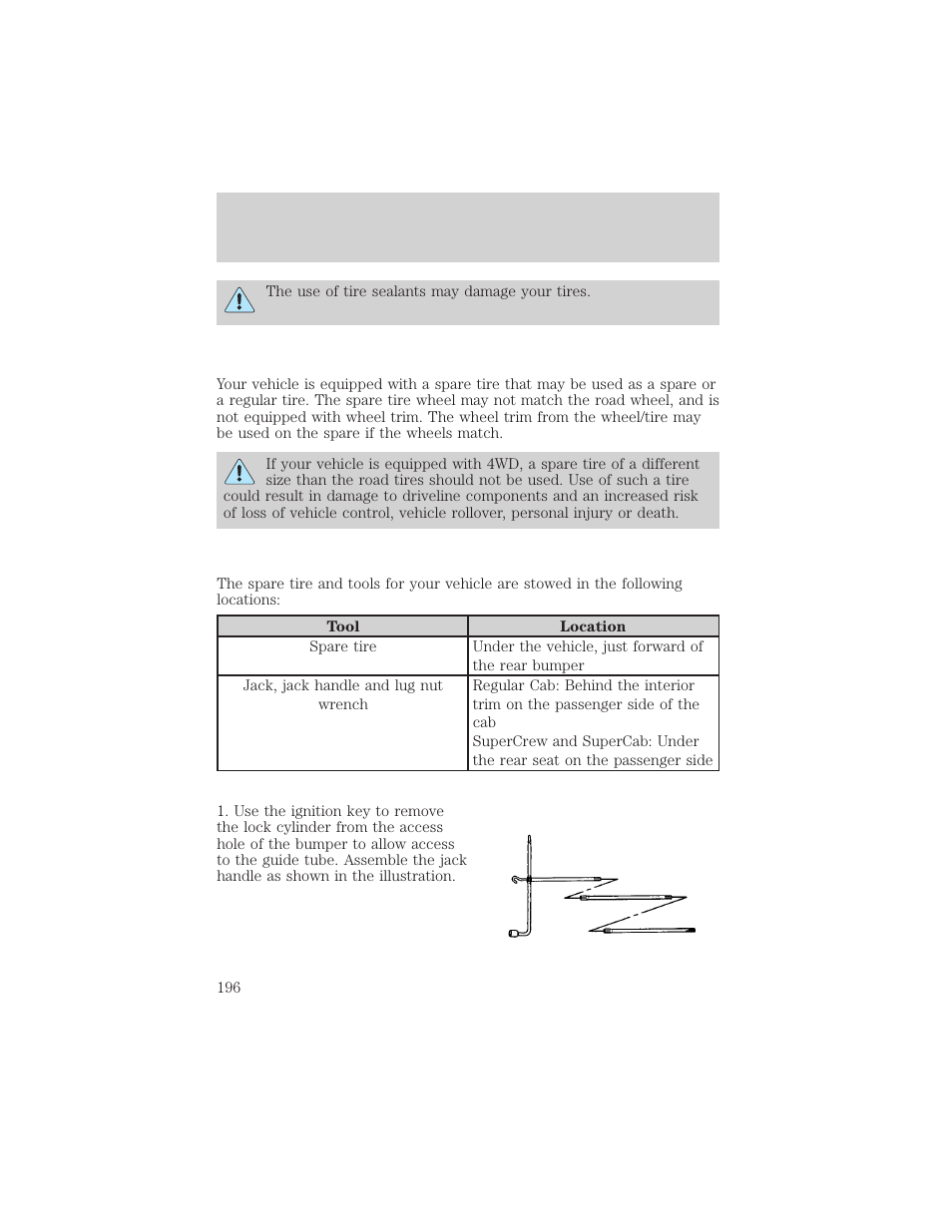 Roadside emergencies | FORD 2004 F-150 v.1 User Manual | Page 196 / 280