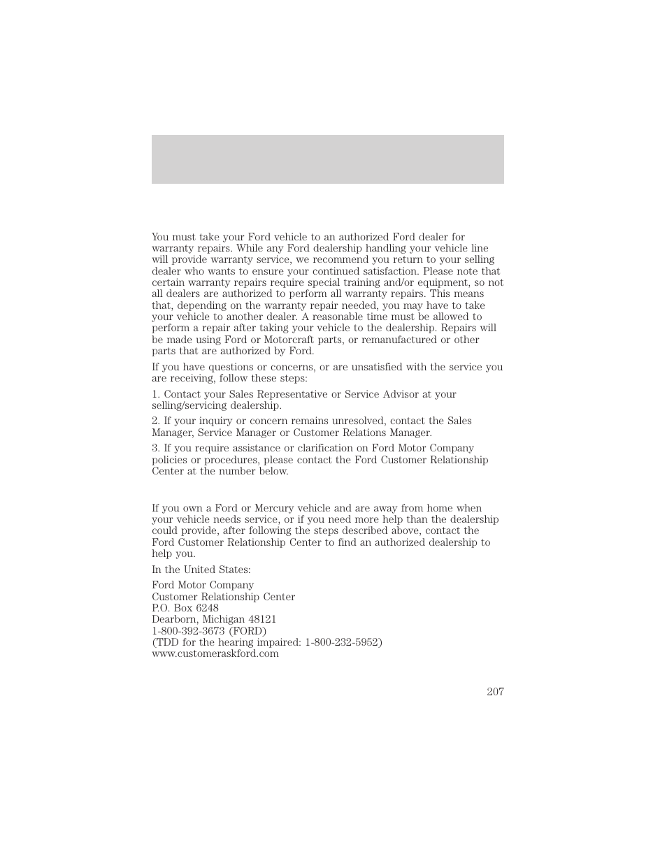 Customer assistance | FORD 2004 F-150 v.1 User Manual | Page 207 / 280