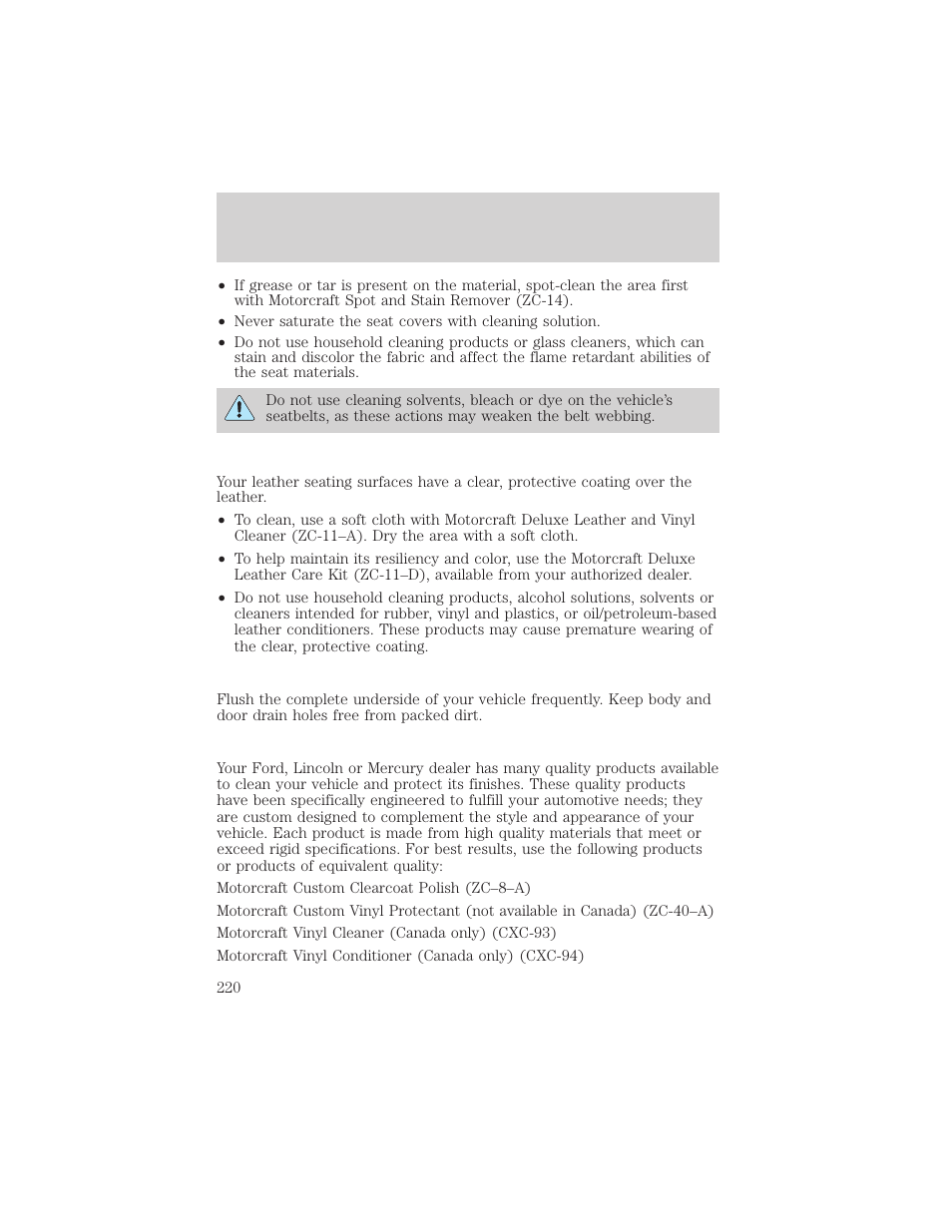 Cleaning | FORD 2004 F-150 v.1 User Manual | Page 220 / 280