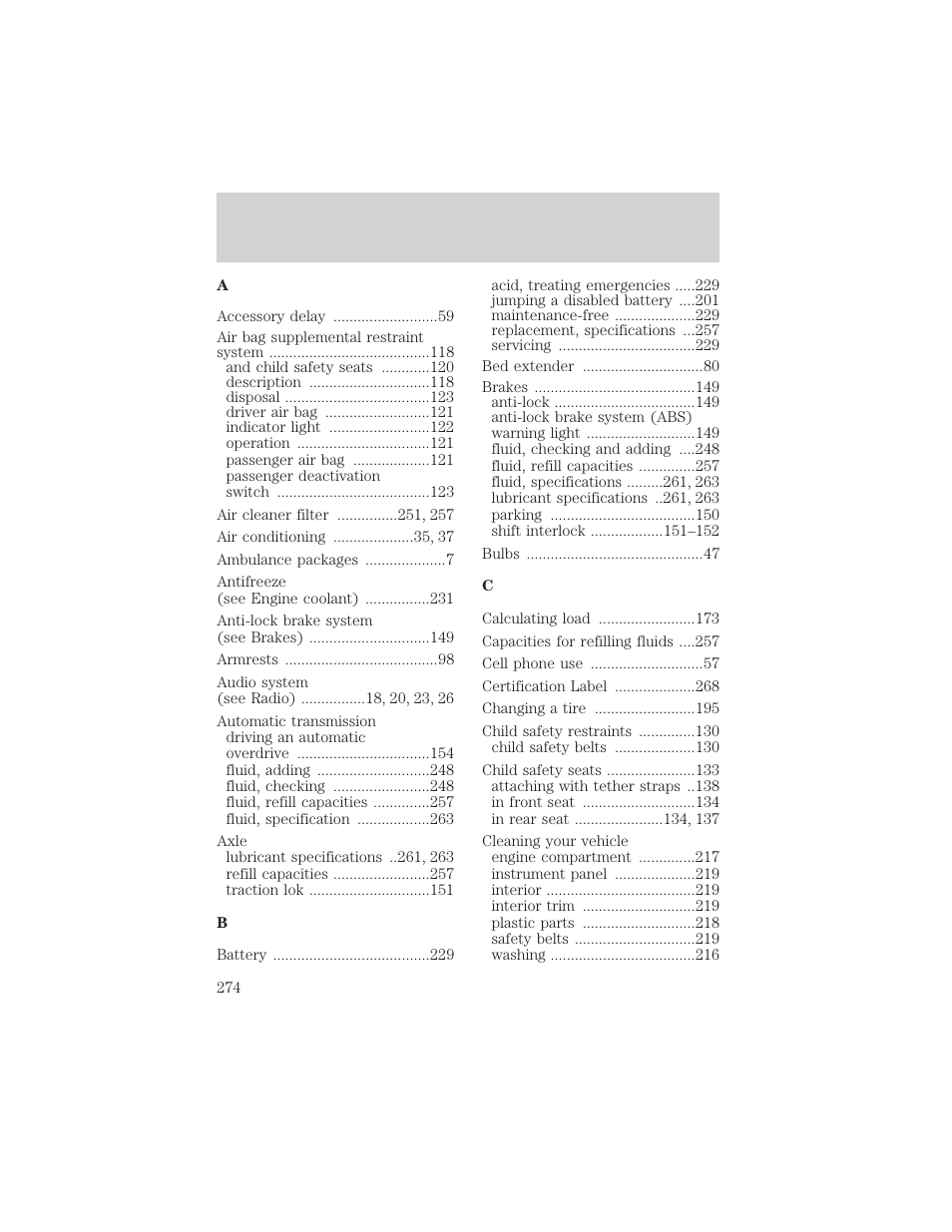 Index | FORD 2004 F-150 v.1 User Manual | Page 274 / 280