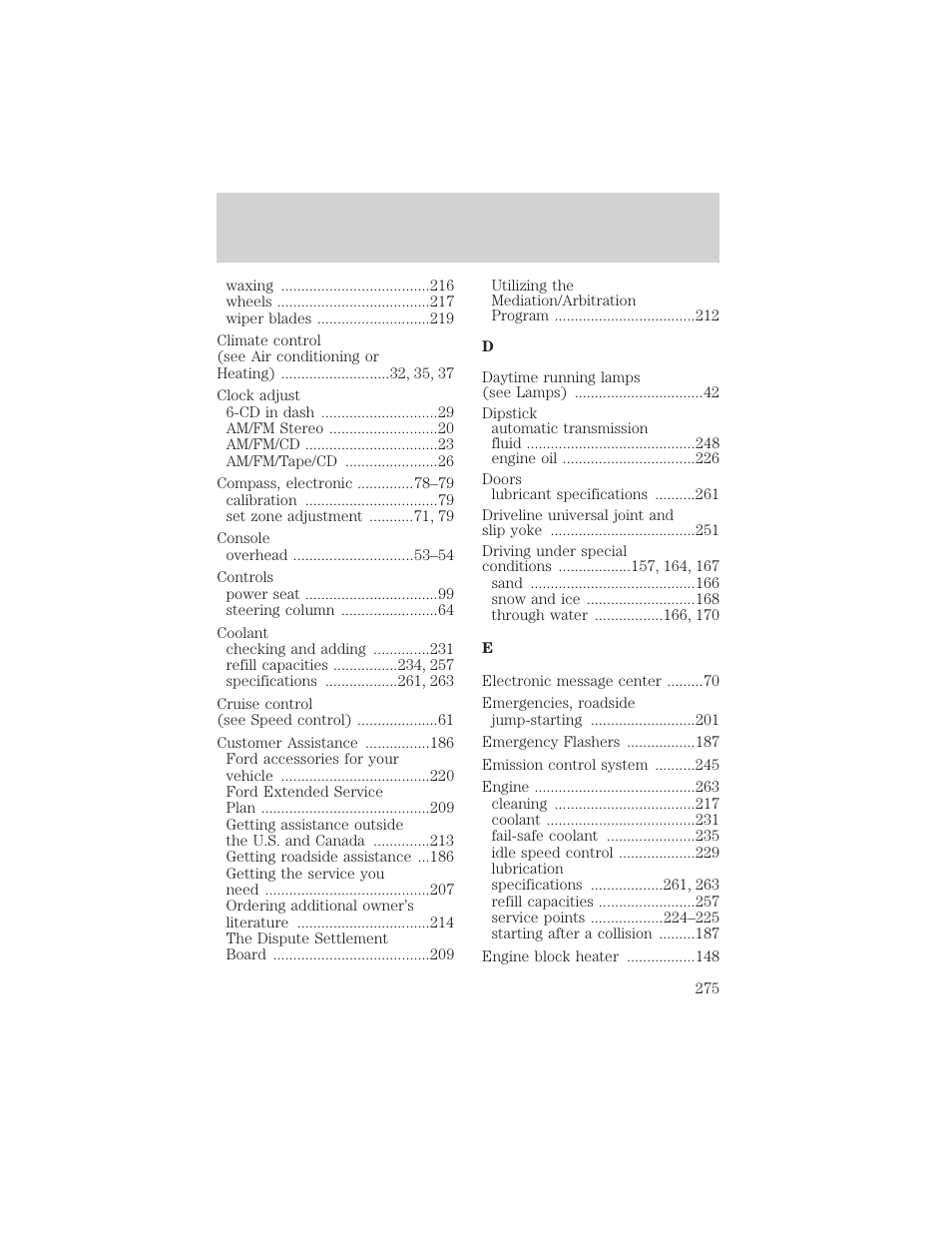 Index | FORD 2004 F-150 v.1 User Manual | Page 275 / 280