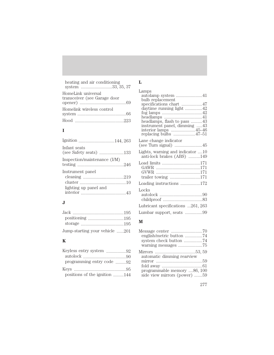 Index | FORD 2004 F-150 v.1 User Manual | Page 277 / 280