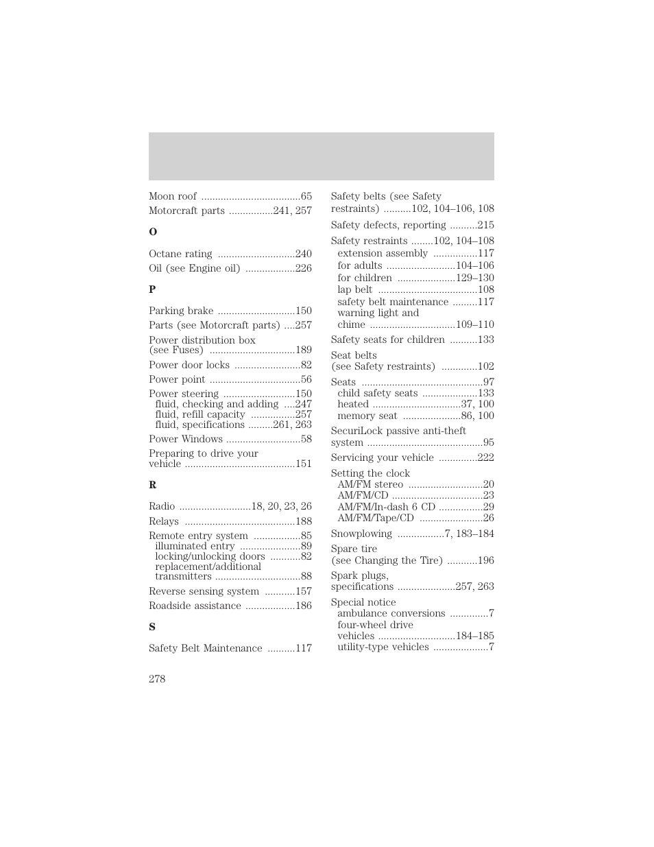 Index | FORD 2004 F-150 v.1 User Manual | Page 278 / 280