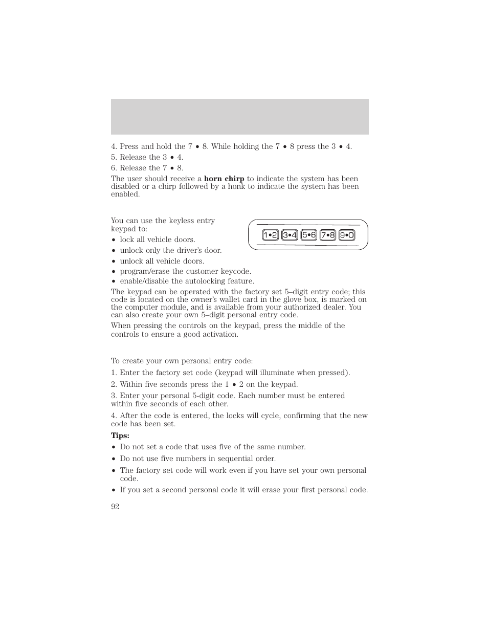 Locks and security | FORD 2004 F-150 v.1 User Manual | Page 92 / 280