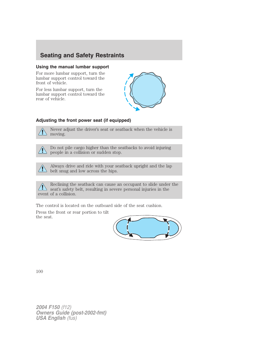 Seating and safety restraints | FORD 2004 F-150 v.2 User Manual | Page 100 / 296