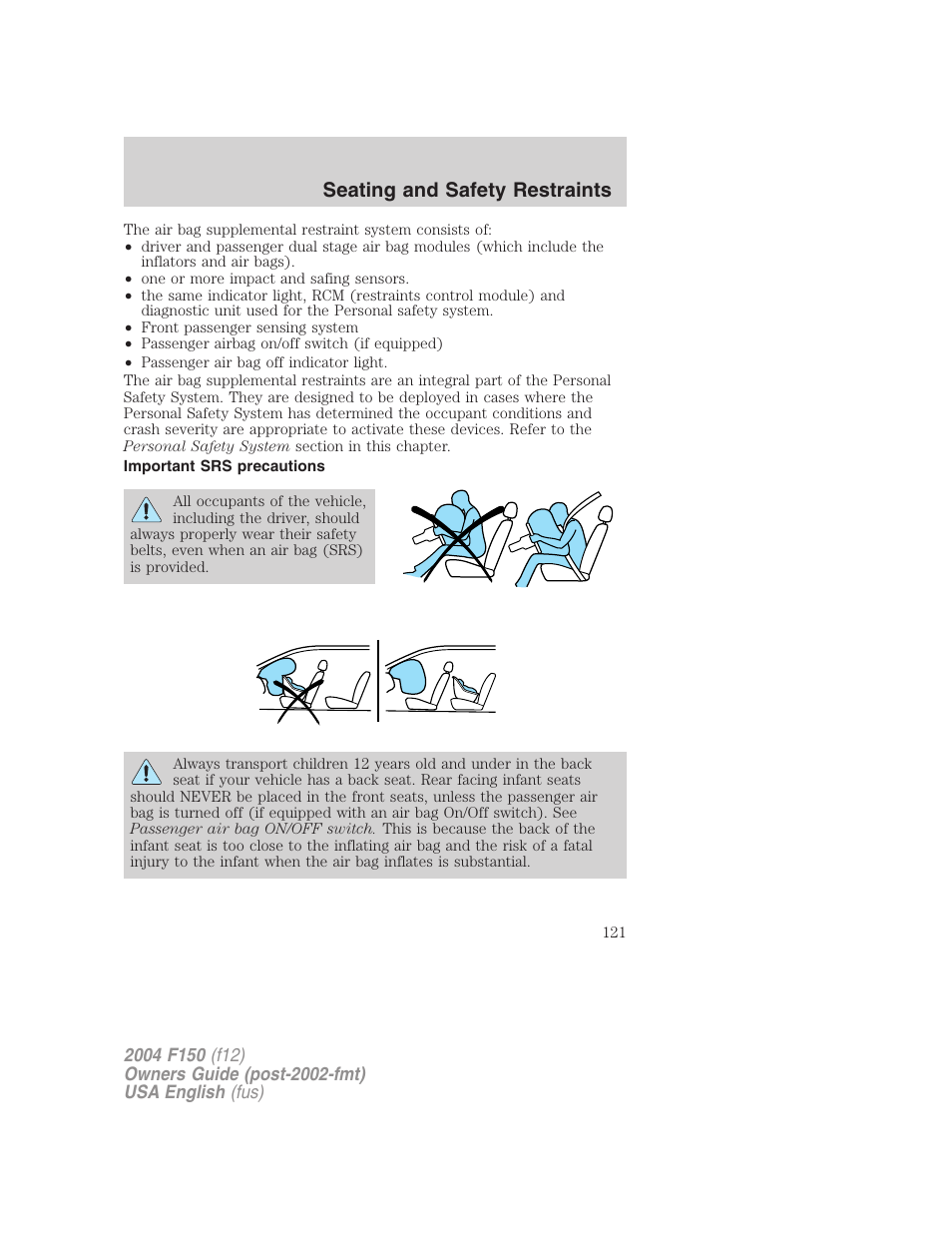 Seating and safety restraints | FORD 2004 F-150 v.2 User Manual | Page 121 / 296