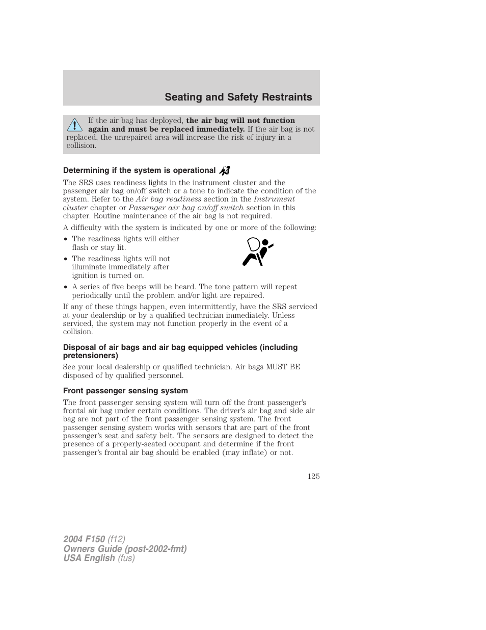 Seating and safety restraints | FORD 2004 F-150 v.2 User Manual | Page 125 / 296