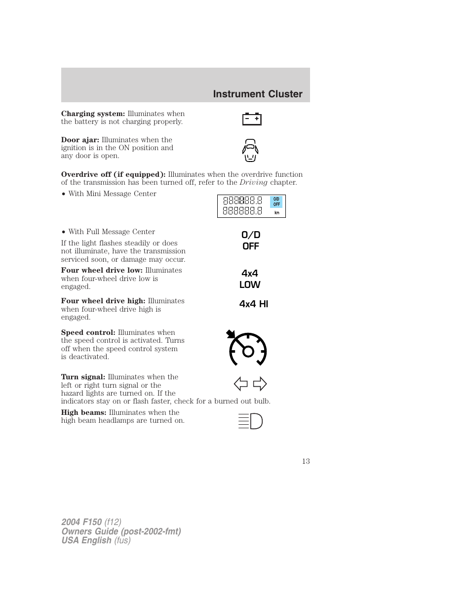 Instrument cluster | FORD 2004 F-150 v.2 User Manual | Page 13 / 296